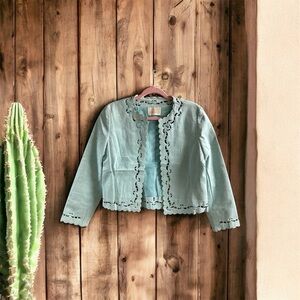 Vintage Elegant Scalloped Suede Minty Jacket